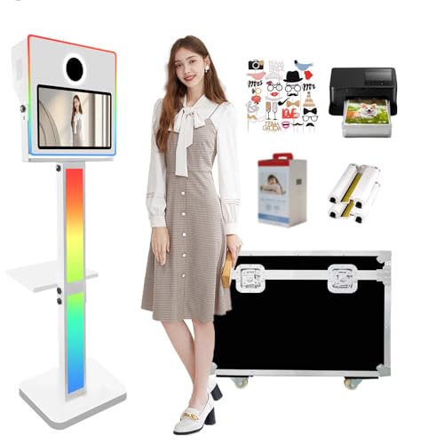 Aookely DSLR Photo Booth Machine with Printer Flight Case, 15.6inch Touch Screen, Instant Printing or Sharing for Wedding Party (White, Printer and Photobooth)