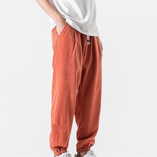 Pockets Cargo Pants Men Elastic Waist Drawstring Long Pants Solid Color Comfy Long Trousers Breathable Trousers3