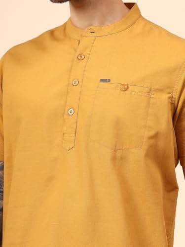 Image of Cantabil Men's Solid Mandarin Collar Half Sleeves Casual Shirt Kurta (P MSKU00002)