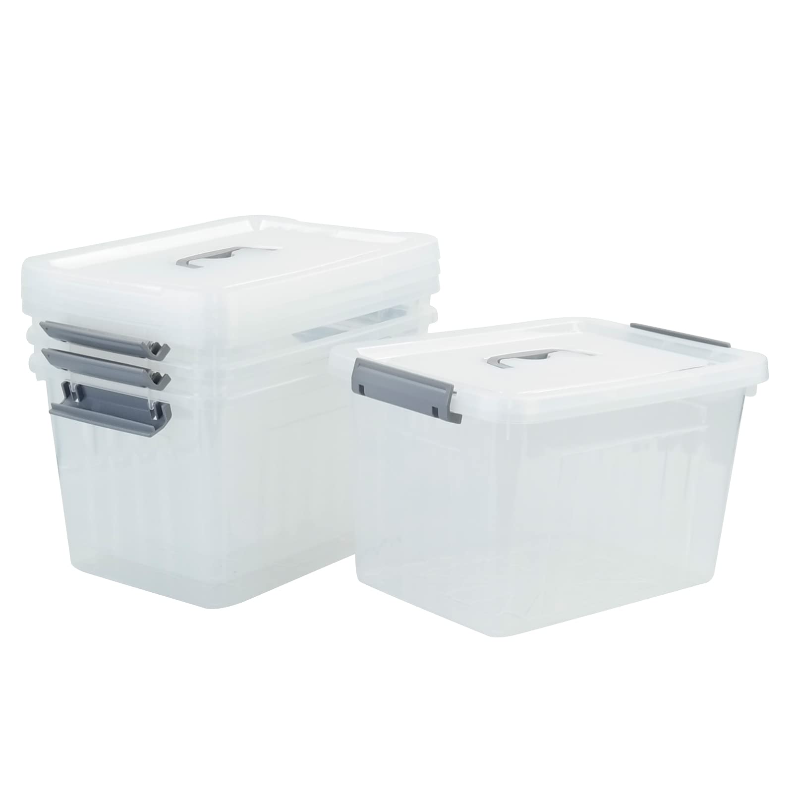 Photo 1 of 10 Liter Storage Boxes, Clear Plastic Storage Totes with Lids Set of 4 Grey handle
