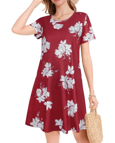 Image of JOLIGAL Summer Dresses for Women Casual Short Sleeve Sundress Scoop Neck Beach T Shirt Dress with Pockets 2026