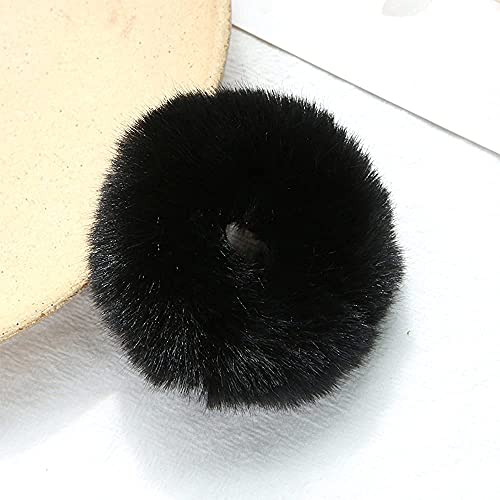 2 Pcs Furry Hair Scrunchies Cute Hair Bands With Faux Rabbit Fur Elastic Hair Ties Hair Bobbles Ponytail Holders Girls Women Hair Accessories (Black) #TOP2