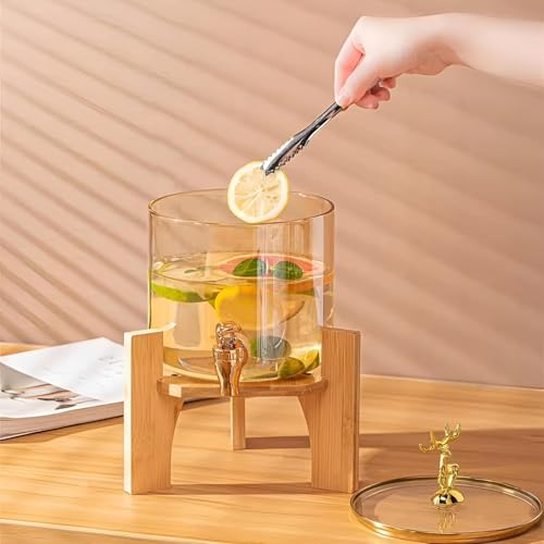 Image of 3 LTR Borosilicate Glass Detox Water jug Dispenser with Wooden Stand, Clear Glass Drink Dispenser with Tap for Water, Juice, Cocktails, Detox Drinks, Parties & Home Use | Pack of 1