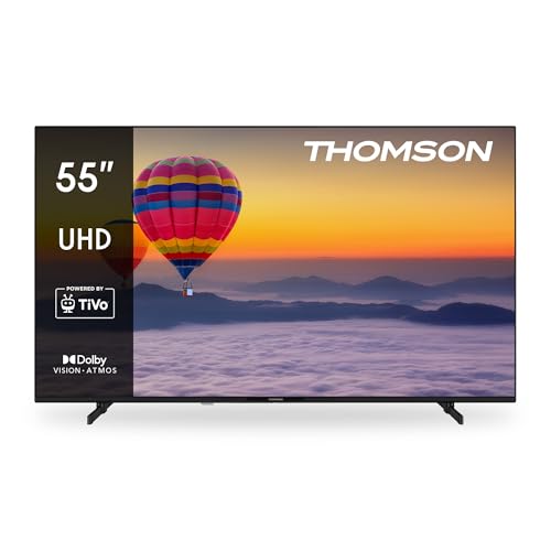 Thomson 55 Zoll (139 cm) 4K UHD Smart TV, Wi-Fi, Sprachsteuerung, HDR10, Dolby Audio, Triple-Tuner (Kabel/Satellit/Antenne), HDMI, USB, 2 GB RAM, 4 GB Flash – 55UT4S35