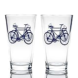 Greenline Goods - Bicycle Beer Glasses (Set of 2) |16 oz Drinkware with Colorful Cyclist Designs | Premium Decorative Glassware | Unique Gifts for Cyclists & Bike Riders [Navy]