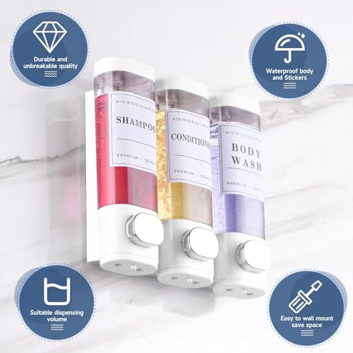 Image of Wall Mounted 3 in 1 Soap Dispenser Set, Shampoo Conditioner Body Wash Holder, Refillable Bathroom Shower Dispenser for Hotel & Home (White)