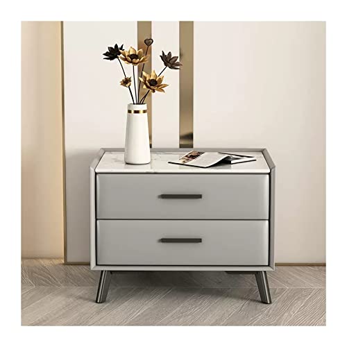 Moderna mesita de noche de cuero artificial con 2 cajones, elegante acabado de pizarra lacada, gabinete rectangular de madera para dormitorio, mesita de noche, mesa auxiliar, armario de almacenamiento