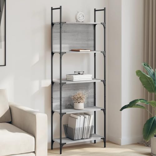 Estantería librería estrecha moderna de 5 baldas gris Sonoma y acero 3