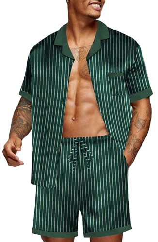Ekouaer Men Silk Pajamas Set 2 Pieces Satin Pj Button Down Loungewear Sets
