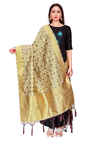Elina fashion Women's Zari Work Indian Banarasi Art Silk Woven Only Dupatta for Dress Material & Salwar Suit (Off White 1)