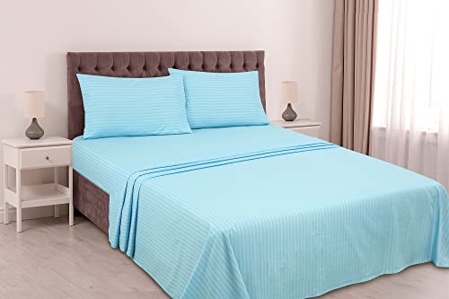 Image of ROYALE LINENS 3 Piece Twin Sheets Set - Soft Brushed 1800 Microfiber - 1 Fitted, 1 Flat Sheet, 1 Pillow case - Wrinkle Free & Fade Resistant - Hotel Luxury Bed Sheets (Stripe Lake Blue, Twin)
