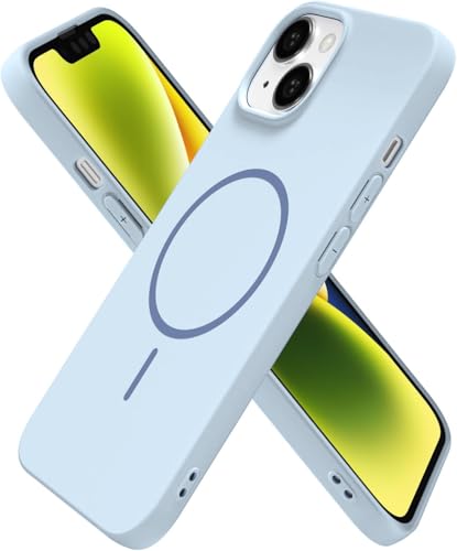 Image of DIZORO Magnetic for iPhone 14 Case, Compatible with MagSafe, Integrated Silicone Camera Control Cover, Thicken Shockproof Drop Protection Phone Case for 14, Ice Blue