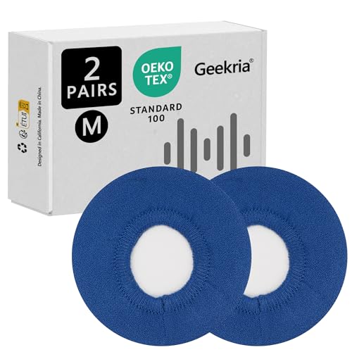 Geekria 2 Pairs Knit Headphones Ear Covers - Oeko-TEX & SGS Product Safety Certified - Washable & Stretchable Earcup Protectors for Over-Ear Headsets, Sweat Pads for Gym (Size M/Blue)
