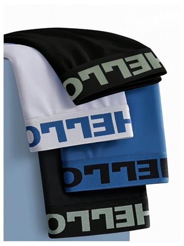 SweatyRocks Men's 4 Pack Boxer Briefs Mid Rise Letter Print Breathable Underwear Trunks3
