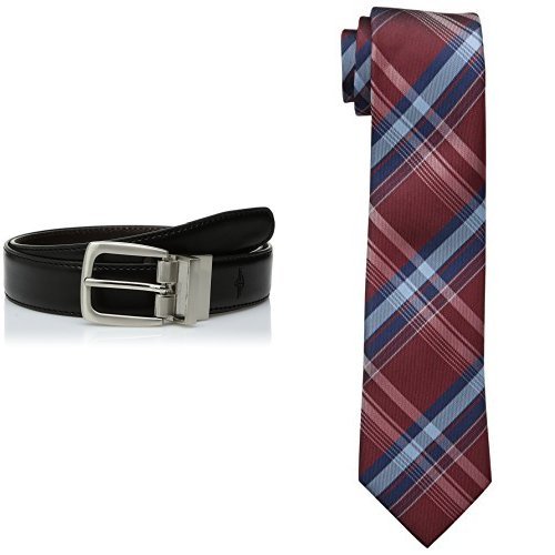 Dockers Big Boys' Reversible Black-to-Brown Belt Small and Striped Clip On Tie Orange