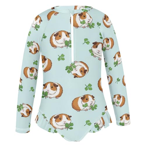 Guinea Pigs with Green Leaves Girls Rash Guard Swimsuits Long Sleeve One Pieces Bathing Suit UPF 50+ Zipper Swimwear2