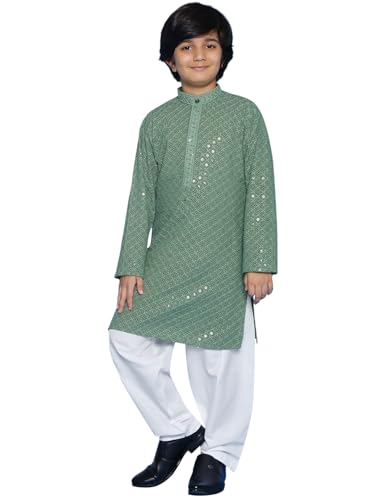 Image of AJ DEZINES Kids Kurta Pajama Set For Boys | Embroidery Chikankari Kurta Set | Traditional & Festive Outfit | Cotton Stylish Boys Kurta Pyjama | Perfect For Festivals Wedding & Family Function