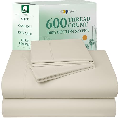 California Design Den Queen Size Sheet Set - Luxury 600 Thread Count Sateen, 100% Cotton Sheets,...*