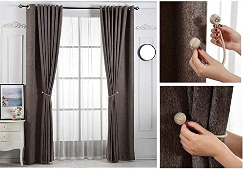 Image of HomeCloud Magnetic Curtain Tiebacks Curtain Drape Holdbacks Clips Rope Holder Buckles for Home Bedroom Office (1 Pair 2pcs) (Beige N)