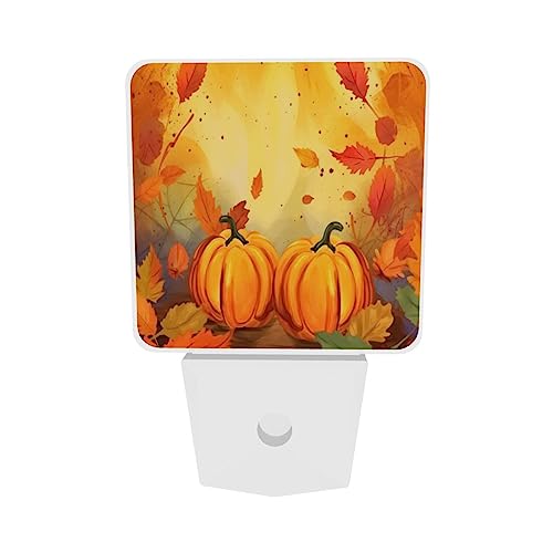 Image of Maple Pumpkins Fall LED Plug-in Night Lamp 2 Piece Set, Auto Sensor Nightlights Set of 2 for Bedroom Bathroom