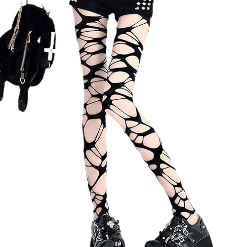 Black Halloween Gothic Ripped Stockings Y2k Pantyhose Hosier for Women Girls Halloween Cosplay Party Decoration