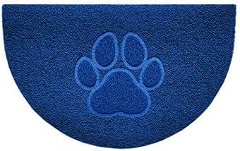 Nicoman Embossed Halfmoon Half Circle Door Mat Dirt-Trapper Jet-Washable Doormat 70x44cm (Blue, PAW Shape)
