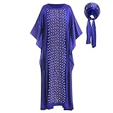 ✤✤Frauen modische Seide afrikanisches Kleid Strass Perlen Kaftan Dubai marokkanisches Maxi Kleid mit Hijab, afrikanische Kleider für Frauen Mode Perlen Strass Fledermaus Ärmel Lange islamische Kaftan Dubai marokkanische äthiopische Maxi Kleid.
