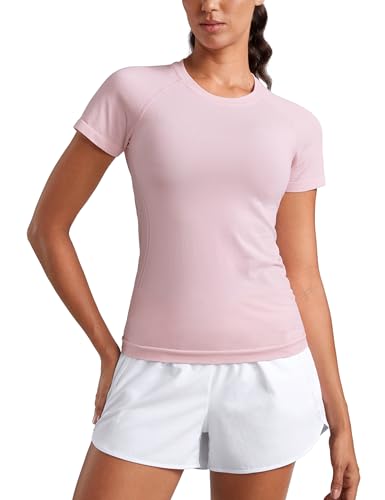 CRZ YOGA Seamless Workout Tops for Women Short Sleeve Athletic