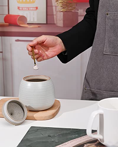 Image of Retro Kitchen Canisters Ceramic Food Storage Jar Roud Shape with Silicone Airtight Lid for Tea, Coffee, Nuts, Herb, Spice, Sugar (White)
