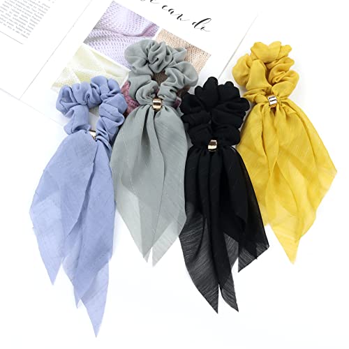 Cinaci 10 Pack Chiffon Long Tail Ribbon Stretchy Hair Scrunchies Thin Thick Hair Ties Ponytail Holders Elastics Hairbands Accessories For Women Girls #TOP4
