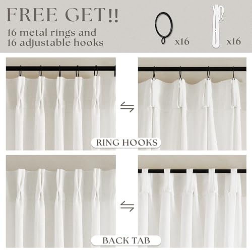 Image of Off White Linen Kitchen Curtain 24 Inch Length 2 Panels Set Pinch Pleat Boho Country Farmhouse Short Cafe Curtains Light Filtering Pleated Semi Sheer Small Window Treatment Tiers for Basement Camper