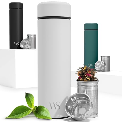 Botella de Agua Térmica Doble Pared + Inserto da Fruta y Filtro para Té | Conserva Frío y Calor sin BPA | Termo Hermético 450ml de Acero Inoxidable | Cantimplora Oficina Deporte Gimnasio Colegio