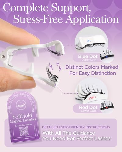 BEYELIAN Magnetic Eyelashes, Soft Natural Look Magnetic Lashes Kit, Magnets False Eyelashes with Applicator Reusable No Glue Needed Magnetic Eyelashes Kit Easy to Wear and Remove (1 Pair,SME013)