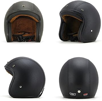 3/4 Open Face helmet, Motorcycle Helmet Flat leather Black (M)