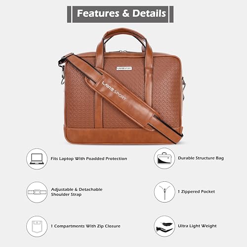 Image of Lavie Sport Magnate Briefcase 12L Multifunctional Laptop Briefcase Bag | Premium Leatherette Business Briefcase for Men & Women | Messenger Shoulder Bag with Detachable Strap