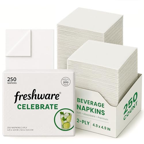 Servilletas de papel de 2 capas Freshware pliegue 1/4 blancas cuadradas para cócteles y fiestas