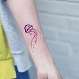 SanerLian Set of 5 Waterproof Temporary Fake Tattoo Stickers Watercolor Pink Blue Jellyfish Ocean Design