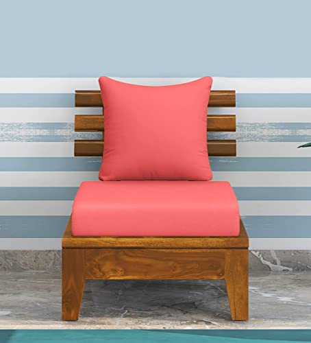 Devi Wood Palace Single (1) Seater Sofa for Living Room in Walnut Brown Finish with Rose Pink Cushions in Light/Dark Walnut Finish | Material - Sheesham Wood