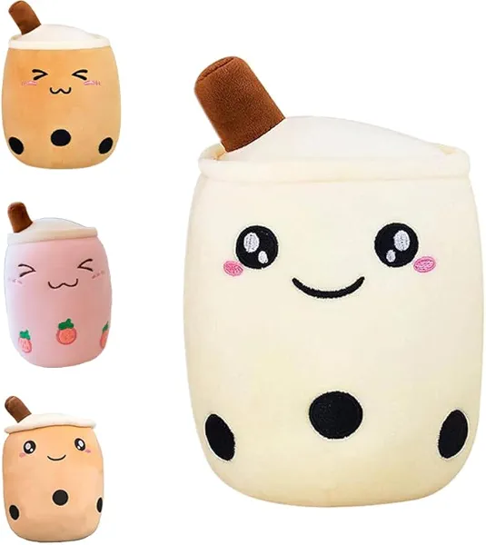 unsnurnoch Cute Boba Plush Stuffed Toy, Soft Bubble Tea Plushie Pillow Small Kawaii Gift for Kids Boys Girls (White, 9.4 inch)