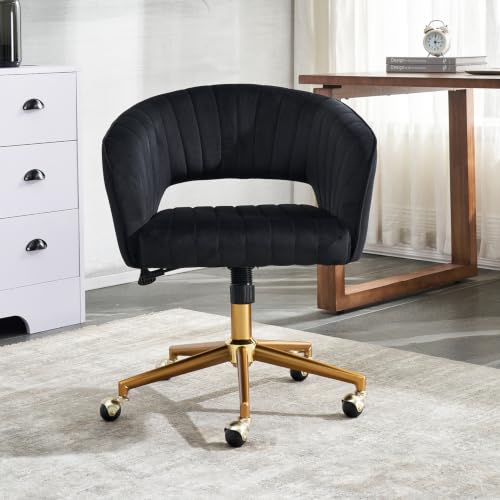 Image of Eifizek Velvet Home Office Desk Chair with Wheels, Modern Adjustable Rolling Chair with Back, Swivel Vanity Chair for Bedroom, Office, Vanity Study (Black)