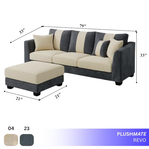Image of Revo 4 Seater L Shape Sofa Set with Movable Ottoman | Flexible Left or Right Layout | Luxury Velvet Suede Fabric | Modern Living Room Sofa | Dark Grey-Cream