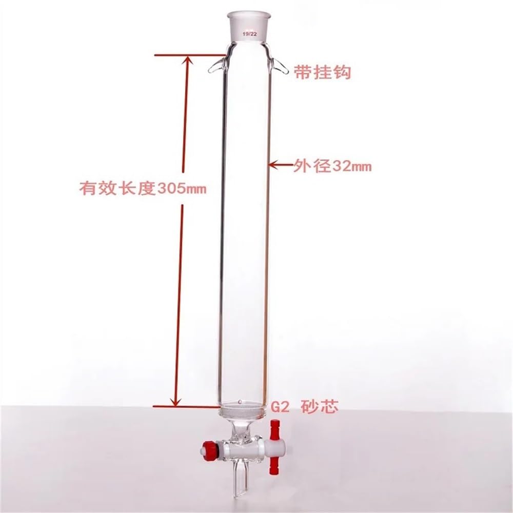 Columna con placa de arena y junta conexión, 19/22, válvula PTFE 2 mm apertura, vidrio borosilicato C189 Equipamiento de laboratorio