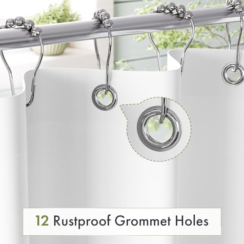 Image of Amazer Small Stall Shower Curtain Liner Washable, 60 x 72 Inches, Fabric Shower Liner with 2 Bottom Stones, Narrow Waterproof RV Shower Curtain Liner, 10 Grommet Holes, Hotel Quality, White