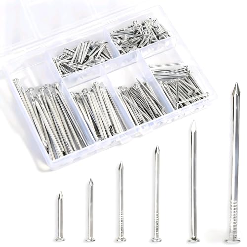 Ywmimn 280 Pcs Nail Assortment Kit, 6 Sizes Finishing Nails for Hanging Pictures, Maximum Length 2 Inches Galvanized, Long and Small Nails for Wall Art