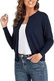 CUNYI Women's Crew Neck Cardigan Long Sleeve Sweater for Women Button Down Soft Knit Ladies Cardigan