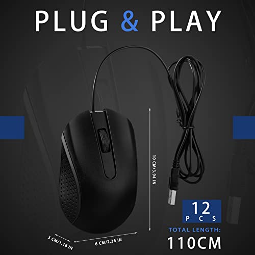 Hoteam 12 Pcs Wired Computer Mouse Bulk Cord USB Computer Mice Ergonomic Wired Mouse for Pcs, Computers, Laptops, Gaming Office Home Supplies(Black) by Hoteam - Image 2