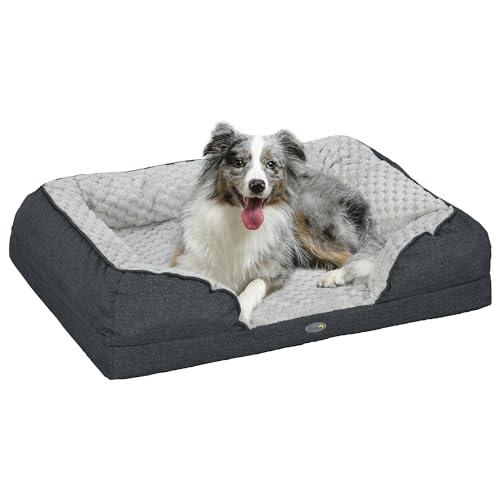 PawHut gepolstertes Hundebett mit abnehmbarem, waschbarem Kissen, Hundezwinger mittlere Größe mit rutschfestem Boden, 90x69x21cm, anthrazitfarben