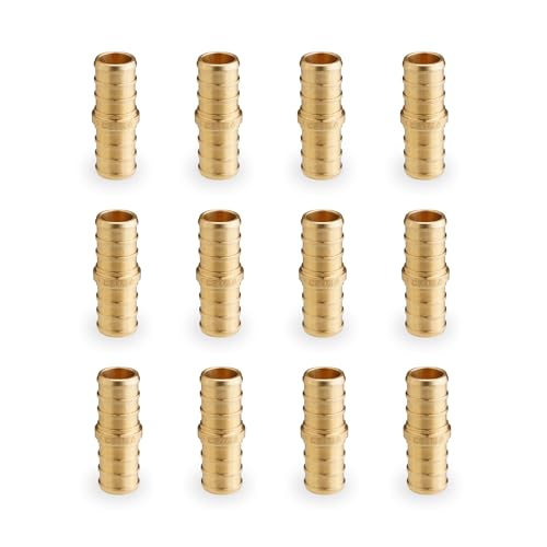 1/2 INCH PEX-B Coupling Fittings (12-Pack), Lead-Free Brass, Compatible with Crimp & Clamp Rings for PEX A/B/C Tubing, NSF Certified, Corrosion Resistant Connectors for Water Lines & Radiant Heating