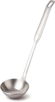 Professional Stainless Steel Soup Ladle, 10.5" Comfort Grid, Long Ergonomic Handle, Durable Kitchen Utensil for Cooking, Stirring, Serving Soups, Heavy-Duty Metal, Dishwasher Safe