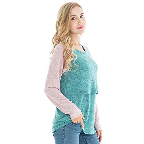 Bearsland Women's 3 Packs Maternity Clothes Long Sleeves Breastfeeding Shirts Nursing Top,Blue+Grnpink+Blkgrngry,M #TOP3